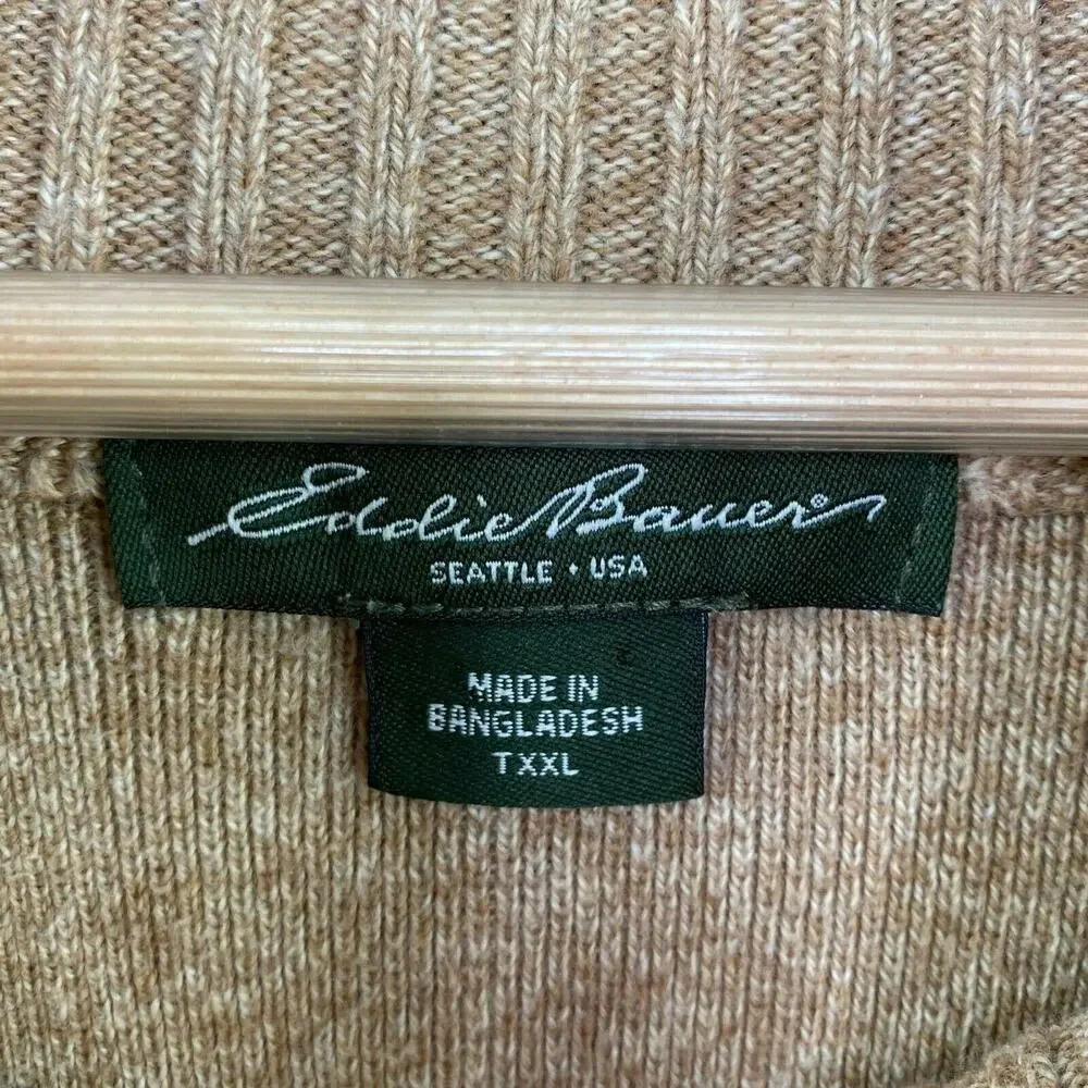 Eddie Bauer Men's XXL Tan Knit Pullover Sweater Mock Neck Cotton Nylon Winter - Picture 7 of 8